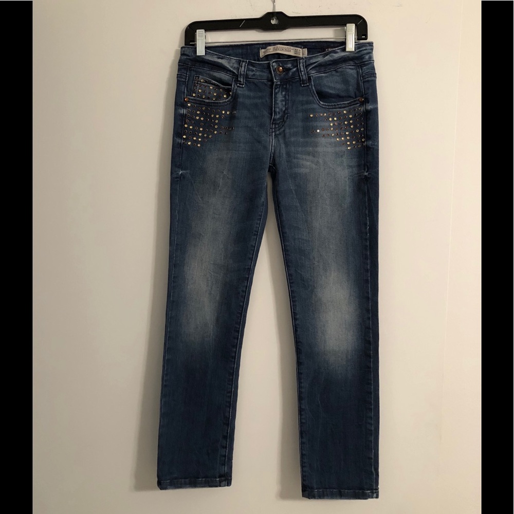NWOT ZARA PREMIUM JEWELED BLUE JEANS 4